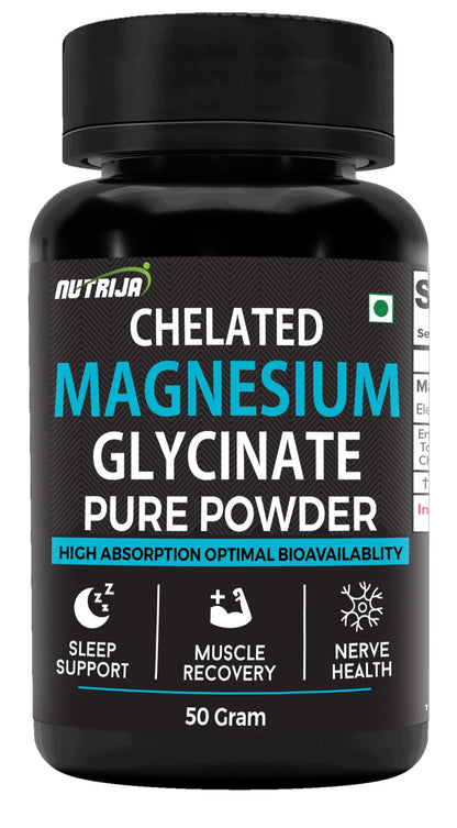 NutriJa Magnesium Glycinate Chelated Pure Powder - 50 Gram | Supports Sleep, Recovery, Nerve Function, Muscle Health (50 gram) (Pack of 1)
