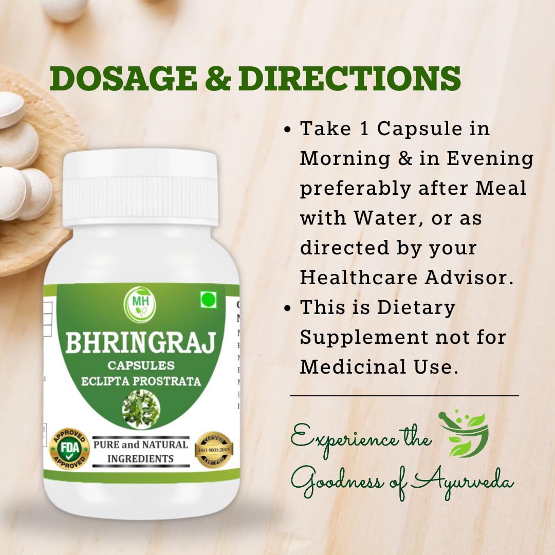 Bhringraj Capsules – 100% Pure & Natural | Ayurvedic Herbal Supplement | Hair & Scalp Support | 60 Vegan Capsules (4)