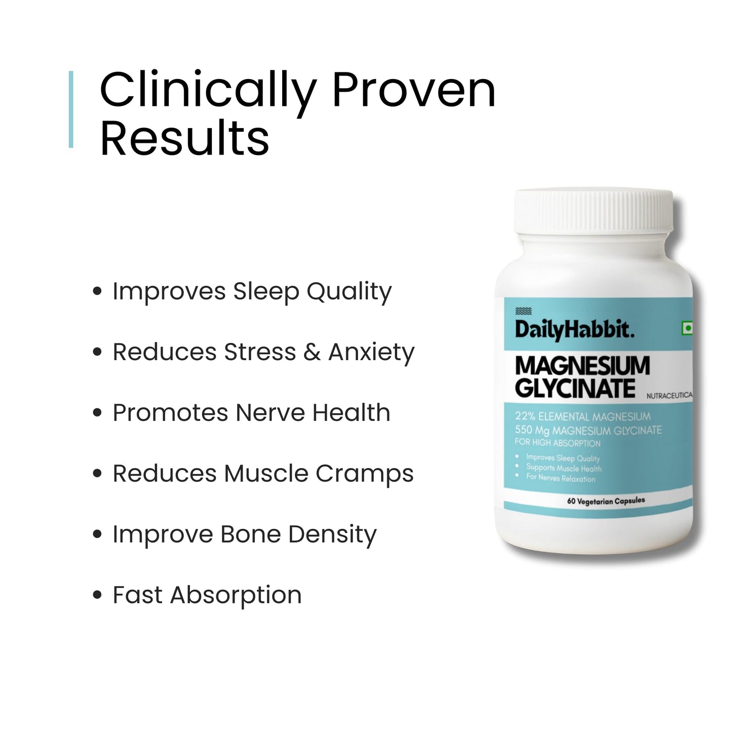 DailyHabbit Magnesium Glycinate 550 mg Capsules | High Absorption Magnesium for Sleep, Muscle Recovery & Stress Support | 60 Vegetarian Capsules | 2 Months Supply