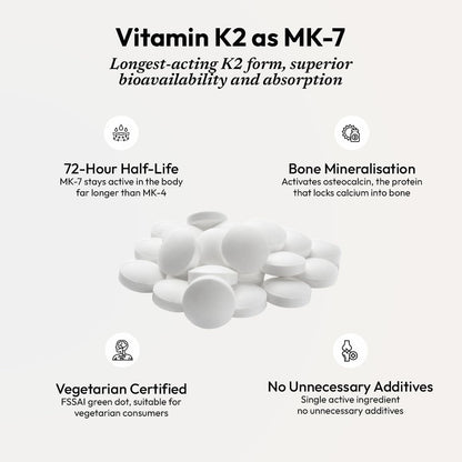 AIWO Vitamin K2 MK-7 55 mcg Tablets | Supports Bone & Calcium Metabolism | Menaquinone-7 Supplement | Vegetarian Formula for Men & Women | Daily Use Support | 60 Tablets