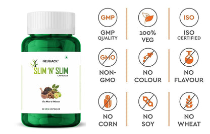 Neuhack Slim N Slim Weight & Fat Management Ayurvedic Veg capsules with Garcinia combogia - 60 caps