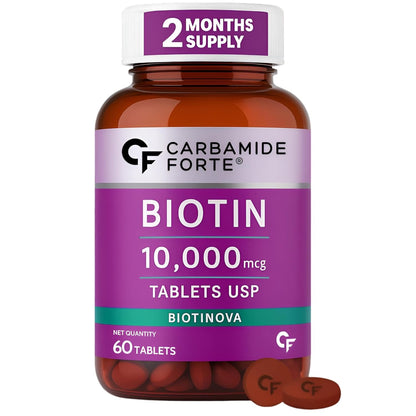 Carbamide Forte Biotin Tablets for Hair Growth | Biotin Supplement 10000 mcg | Hair Supplements for Women & Men | 60 Hair Growth Tablets