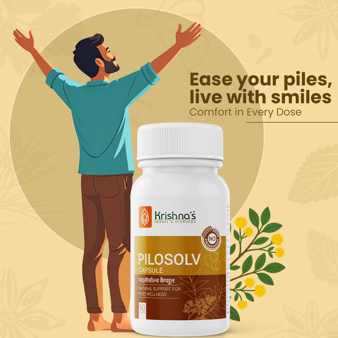 Krishna's Pilosolv Capsules | Herbal & Natural Formula for Digestion | Ayurvedic Supplement - 60 Caps