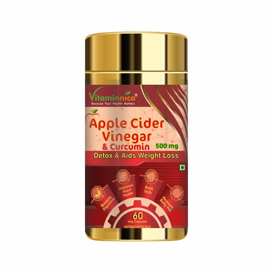 Vitaminnica Apple Cider Vinegar & Curcumin | 60 Veg Capsules for Weight Management and Suppport Digestive Health | (Pack of 1)