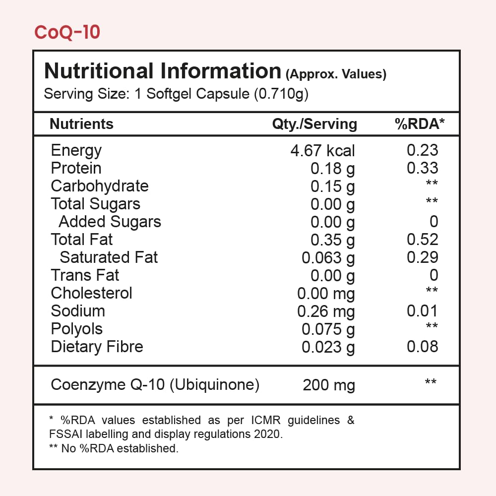 Tata 1mg CoQ 10 (Coenzyme 10) ((200mg)) Capsules, Supports Heart and Vascular Health, Promotes Healthy Cellular Function For Unisex , 50 grams
