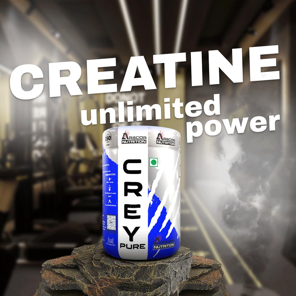 Arscor's Creypure Pure Creatine Monohydrate Powder – Creatine Powder, Pre Workout & Gym Supplement, Non-GMO & Gluten-Free (300g, Mango)