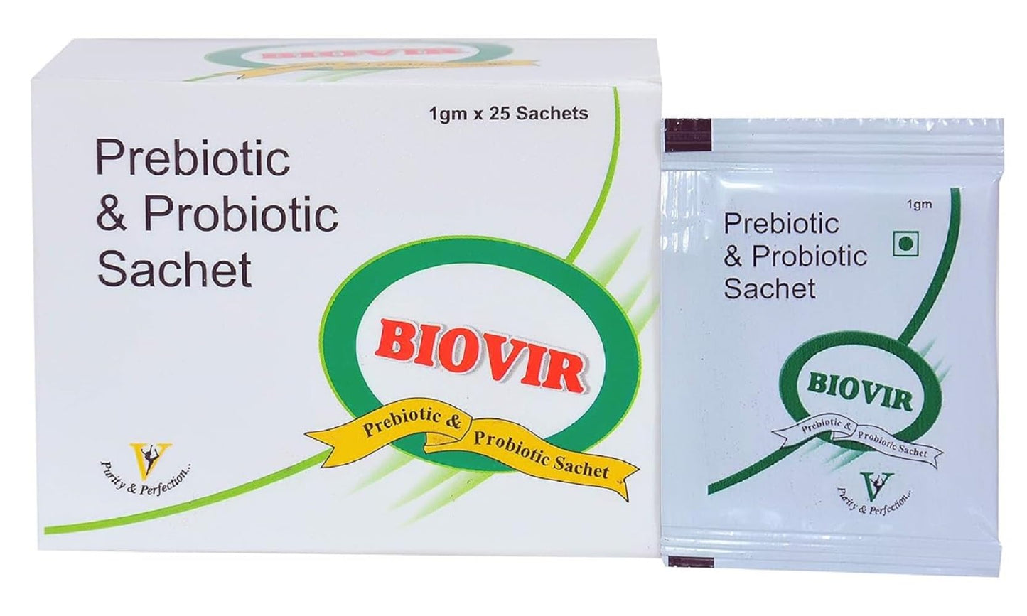 Virgo Healthcare Virgo Healthcare Biovir Probiotic Sachets with Saccharomyces Boulardii | Prebiotic & Probiotic Supplement for Gut Health, IBS, Diarrhea & Lactose Intolerance Support | 25 Sachets