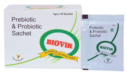 Virgo Healthcare Virgo Healthcare Biovir Probiotic Sachets with Saccharomyces Boulardii | Prebiotic & Probiotic Supplement for Gut Health, IBS, Diarrhea & Lactose Intolerance Support | 25 Sachets