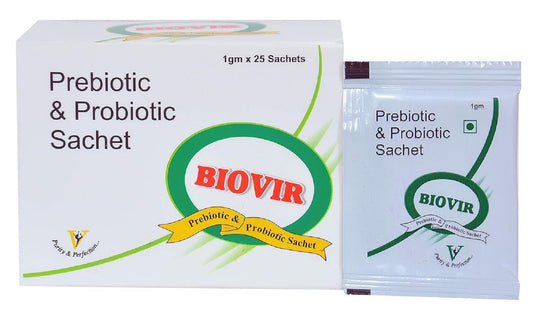 Virgo Healthcare Virgo Healthcare Biovir Probiotic Sachets with Saccharomyces Boulardii | Prebiotic & Probiotic Supplement for Gut Health, IBS, Diarrhea & Lactose Intolerance Support | 25 Sachets