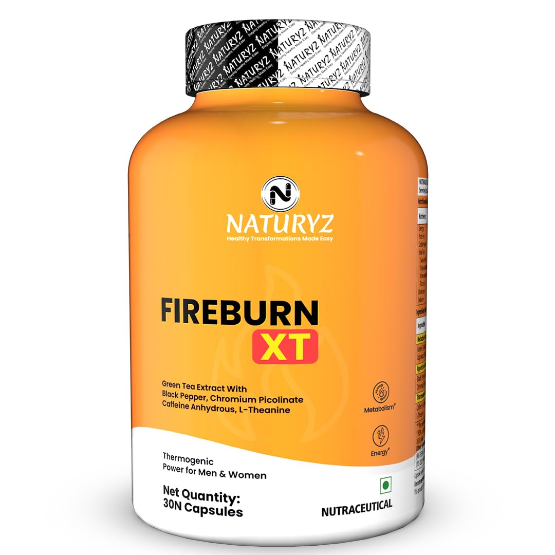 NATURYZ FIREBURN XT Advanced 7X Multi-Action Thermogenic Burner for Men & Women | Clinically researched ingredients Green Tea Extract, Capsimax®, Chromium, Caffeine, L-Theanine & Black Pepper | Supports Metabolism, Thermogenesis, Appetite Control & Energy