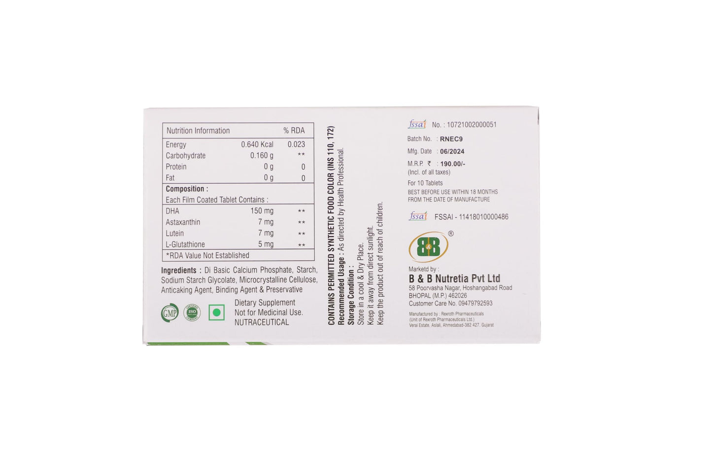 NEOFIT Eye Care Tablets with DHA, Astaxanthin, Lutein & L-Glutathione | Nutritional Supplement Tablets | Strip of 10 Tablets