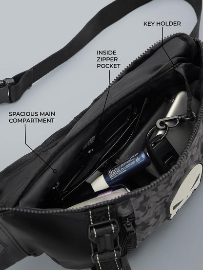 The Souled Store Marvel Punisher Utility Gear Fanny Pack Crossbody Sling Bag 4L Spacious Durable PU with Adjustable Strap Travel Daily Use Waist Bag for Men and Women