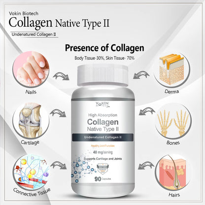 Vokin Biotech Collagen Supplement For Shiny Hair,Strong Nails,Optimal Skin,Joint Care (90 Capsules,1 Count)