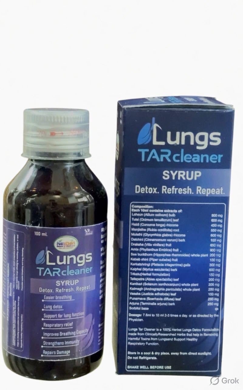 KardioNex Ayurvedic Lungs TAR Cleaner Syrup for Lung Detox & Respiratory Support | Herbal Breathing Support Formula with Tulsi, Mulethi & Giloy | 100 ml