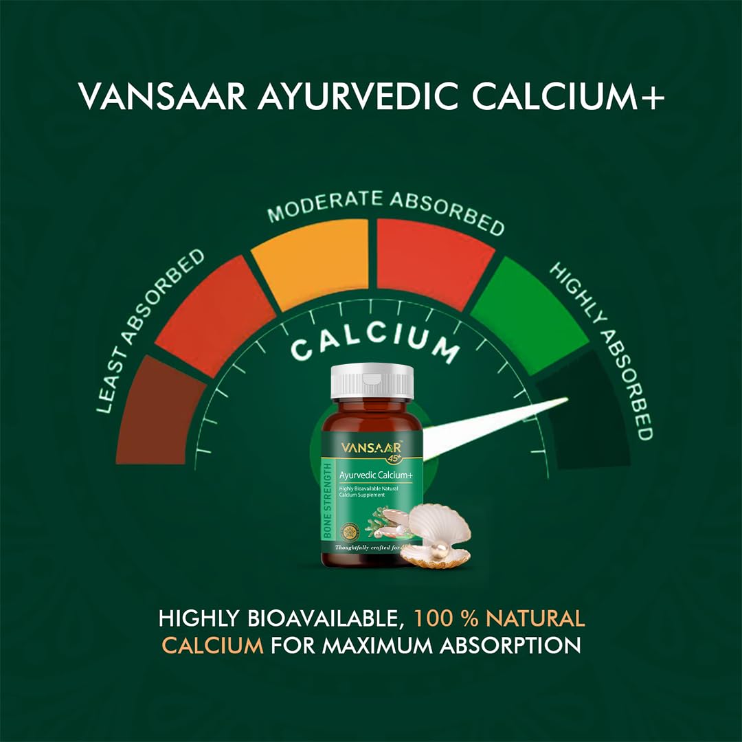 Vansaar Ayurvedic Calcium+ (60 Tabs)| Naturally Sourced Calcium & Hadjod Supplement For Complete Bone and Joint Support| Chemical Free,100% Ayurvedic