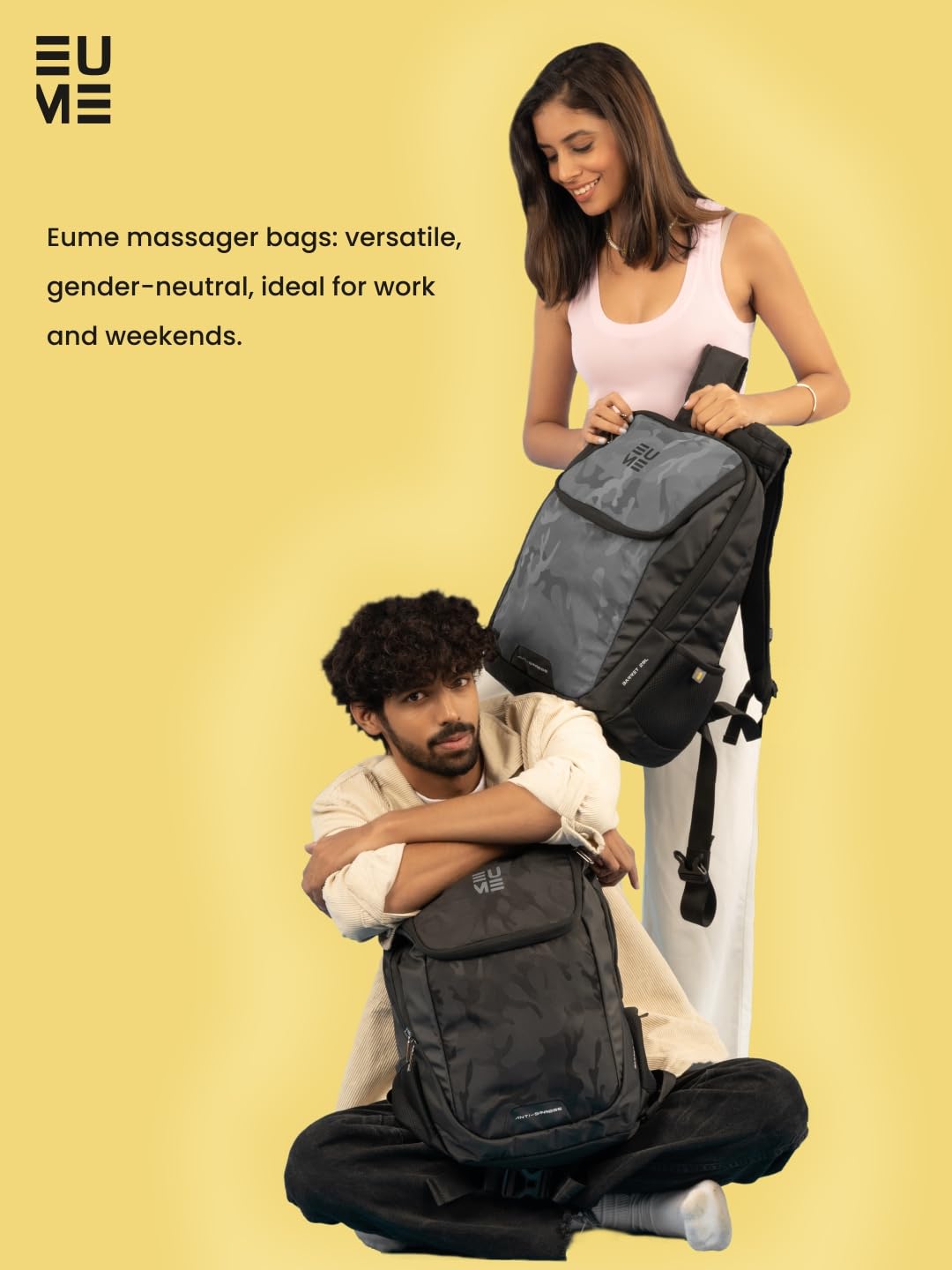 EUME Barret - 29L Premium Laptop Bag for Men, Camouflage Grey | Massager Laptop Backpack Bag with Built in Patent Massager Technology | 15.6 Inch Laptop Compartment | Business, Travel and Office Bag