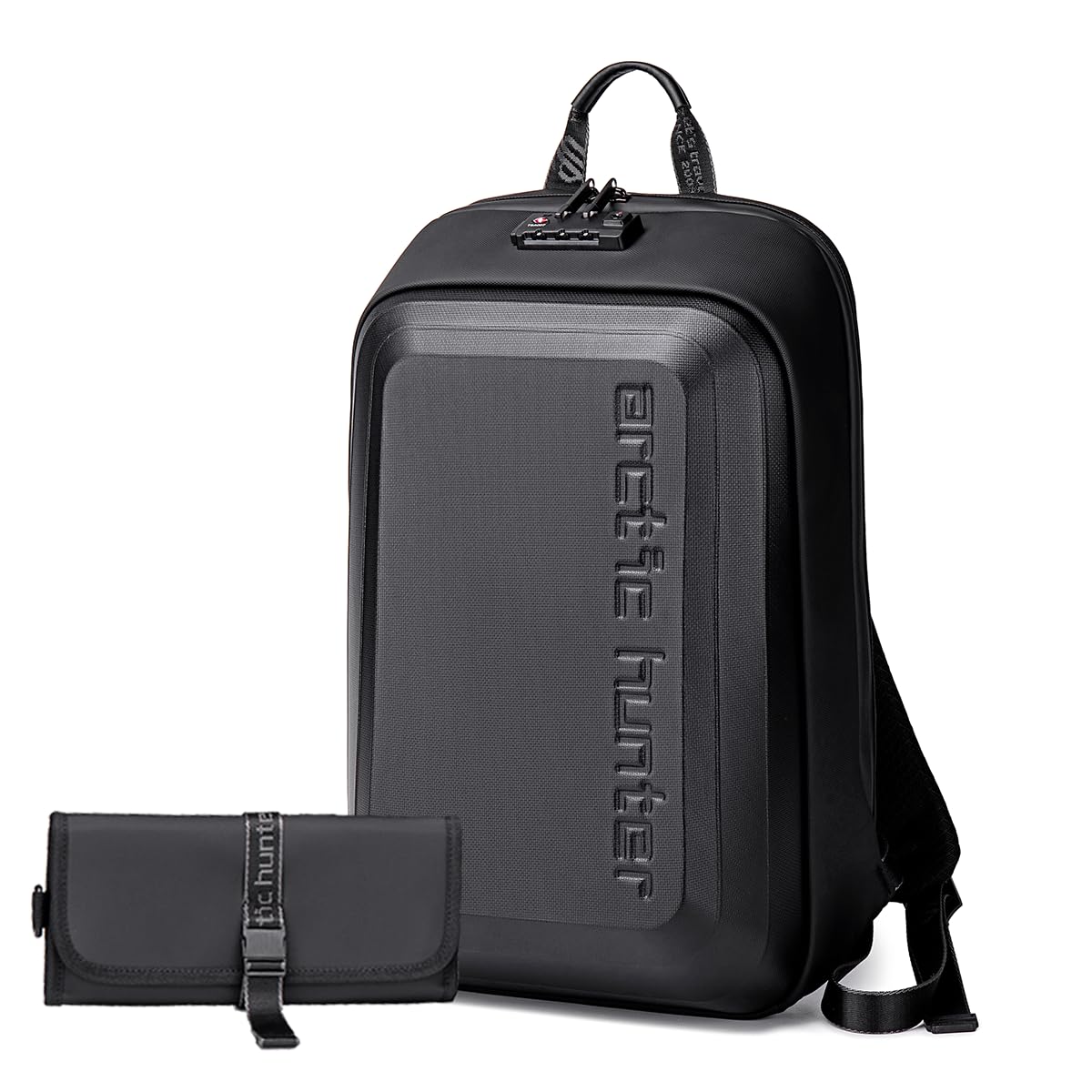 Arctic Hunter Slim Backpack for Men 18L Semi-hard 15.6" Laptop Bag Anti-theft Backpack with Lock with Inner Bottle Pocket Water-resistant Smart Gaming Backpack for Business Daily College Use, Black