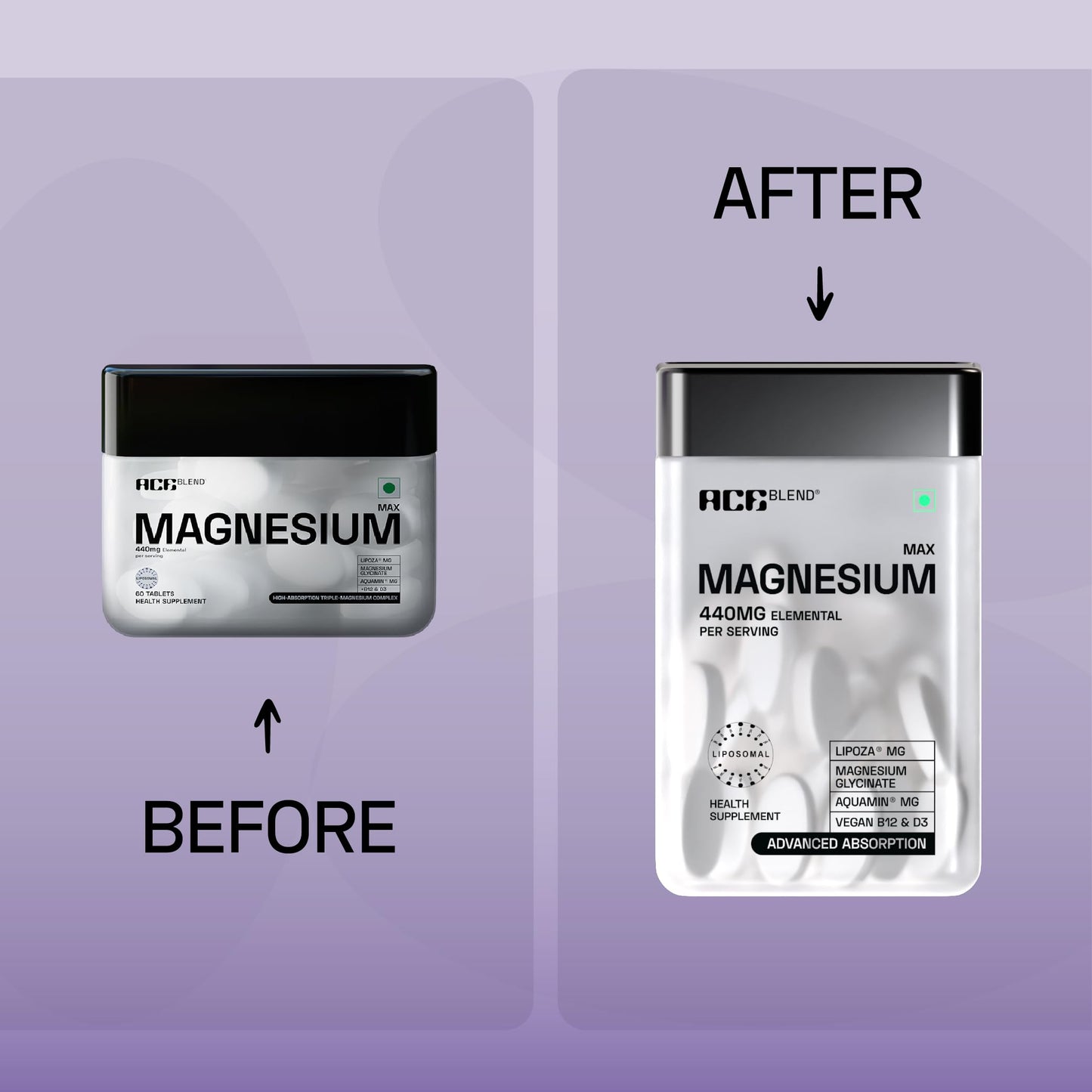 Ace Blend Max Magnesium Glycinate (120 tablets) | 1600mg Triple Complex | 440mg Elemental Magnesium | Calcium, Vegan Vitamin B12 & D3 | Promotes Deep Sleep, Muscle Recovery & Heart Health