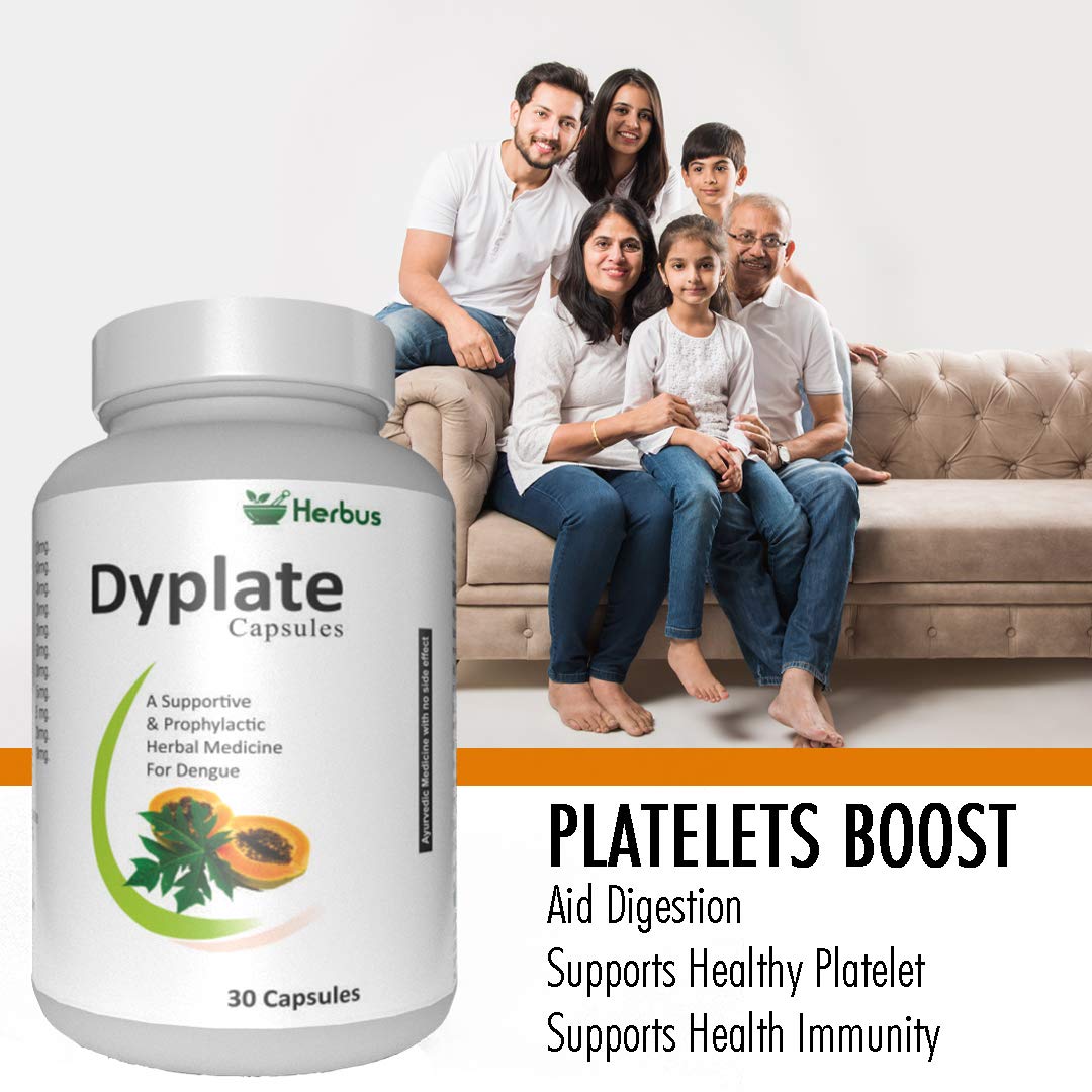 DyPlate | Supports Platelets | Immunity | Digestion | Giloy | Papaya leaves | kiwi | Tulsi | Black pepper | Platelets Support | 30 Capsules | Pack of 1
