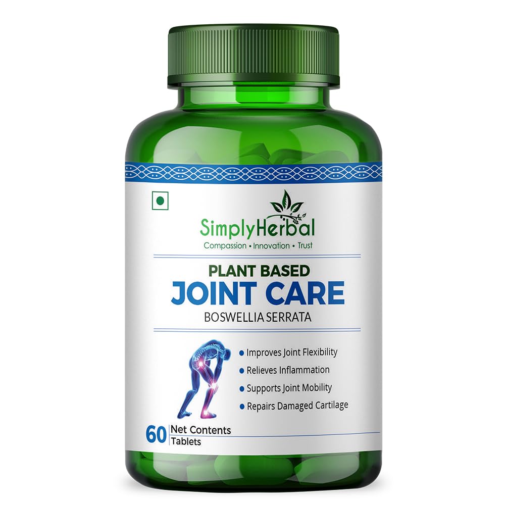 Simply Herbal Plant Based Joint Care Tablets for Joint Support, Strong Bones & Relives Joint Pain Supplement | Moringa, Boswellia Serrata, Eucalyptus, Green Amla, Green Turmeric, Alfalfa, Aloe Vera (60 Tablets)