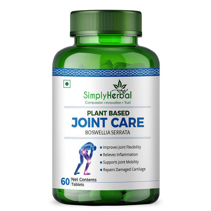 Simply Herbal Plant Based Joint Care Tablets for Joint Support, Strong Bones & Relives Joint Pain Supplement | Moringa, Boswellia Serrata, Eucalyptus, Green Amla, Green Turmeric, Alfalfa, Aloe Vera (60 Tablets)