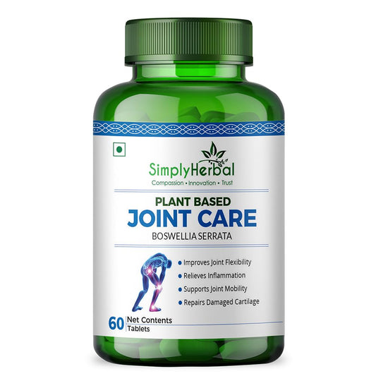 Simply Herbal Plant Based Joint Care Tablets for Joint Support, Strong Bones & Relives Joint Pain Supplement | Moringa, Boswellia Serrata, Eucalyptus, Green Amla, Green Turmeric, Alfalfa, Aloe Vera (60 Tablets)