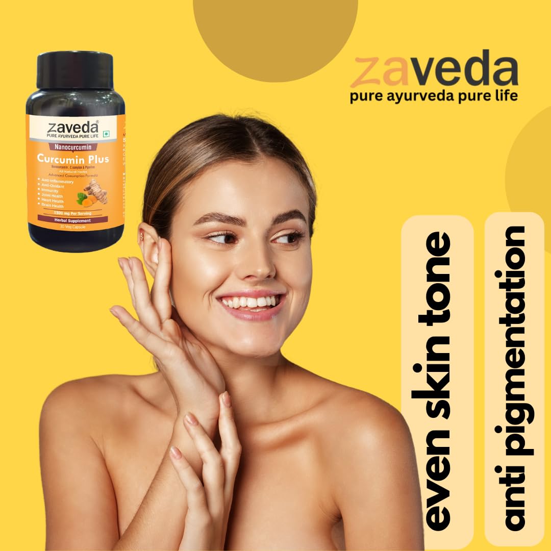 Zaveda Nano Curcumin Plus 1500mg| High absorption Pure Nano Curcumin with Biopiperine | Ayurvedic | Antioxidant & Anti-inflammatory - Skin, Heart, Joint Support |Veg Caps 30