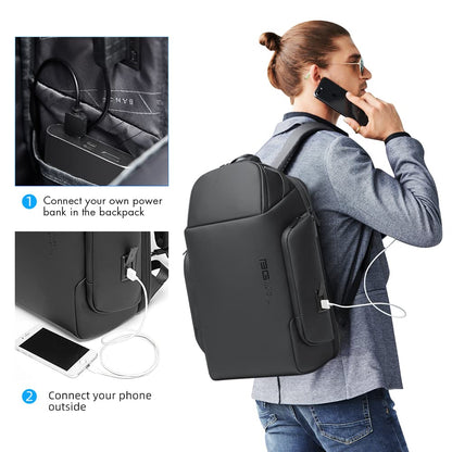BANGE Smart Business Backpack with USB charging Port,Lightweight Work Backpack for Men and Women, Black, Medium, Style