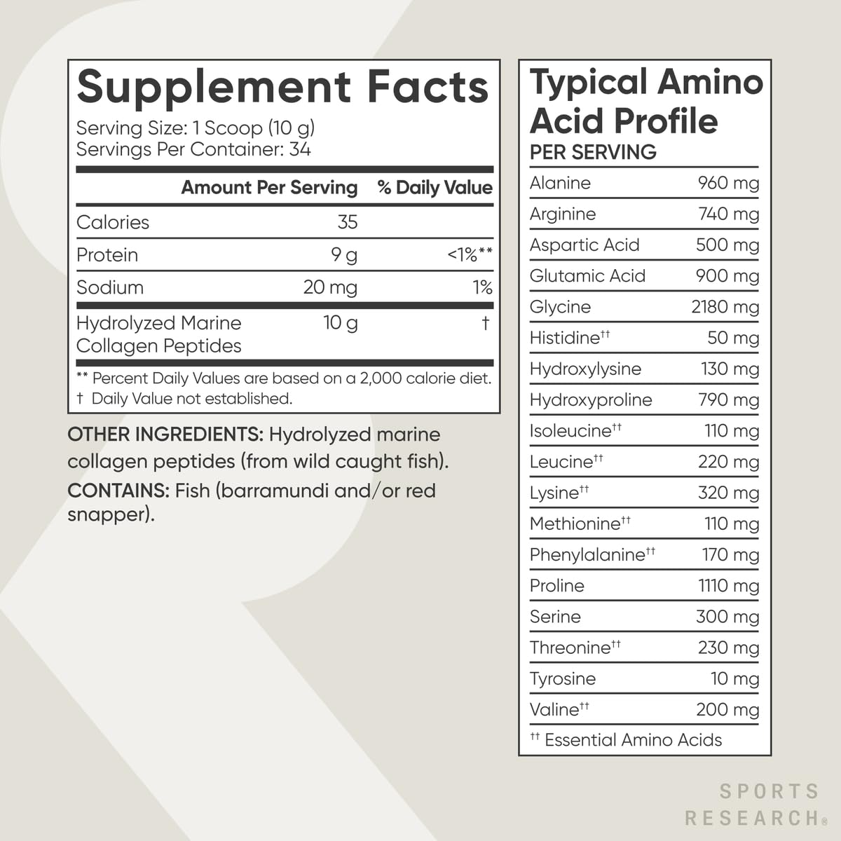 Sports Research Marine Collagen Peptides Powder|Pescatarian Friendly, Keto Certified & Non-Gmo Verified - Easy To Mix In Water Or Juice! (12Oz Bottle), 1 count, 34 servings