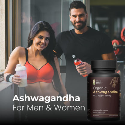 Hills and Soulful Organics Ashwagandha Capsules 1000mg per Serving | High Strength Ashwagandha Root Powder Supplement | Supports Stress Management, Energy & Stamina | Adaptogen for Men & Women | 60 Veg Capsules