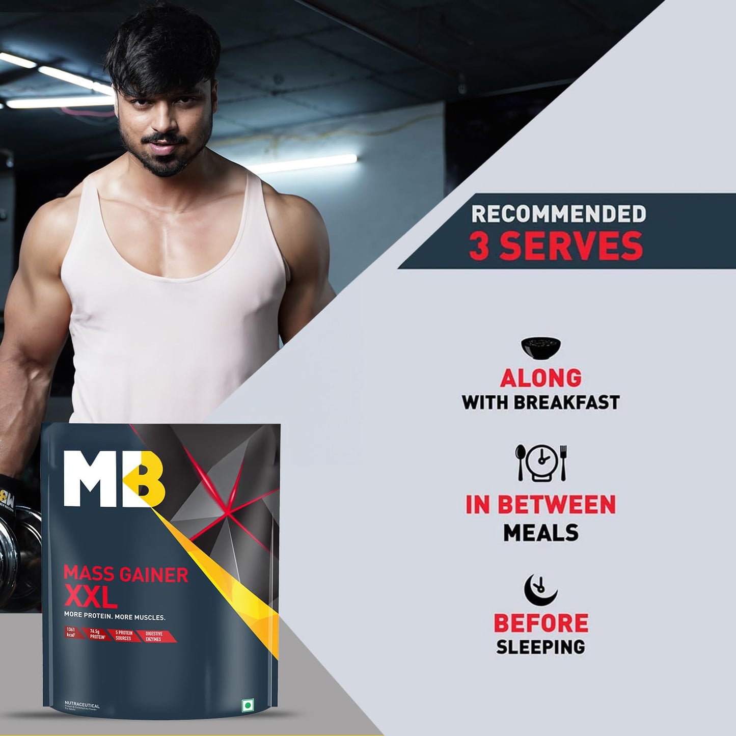 MuscleBlaze Mass Gainer XXL (Chocolate, 1kg / 2.2lbs, 10 Servings) | Wi- image 4