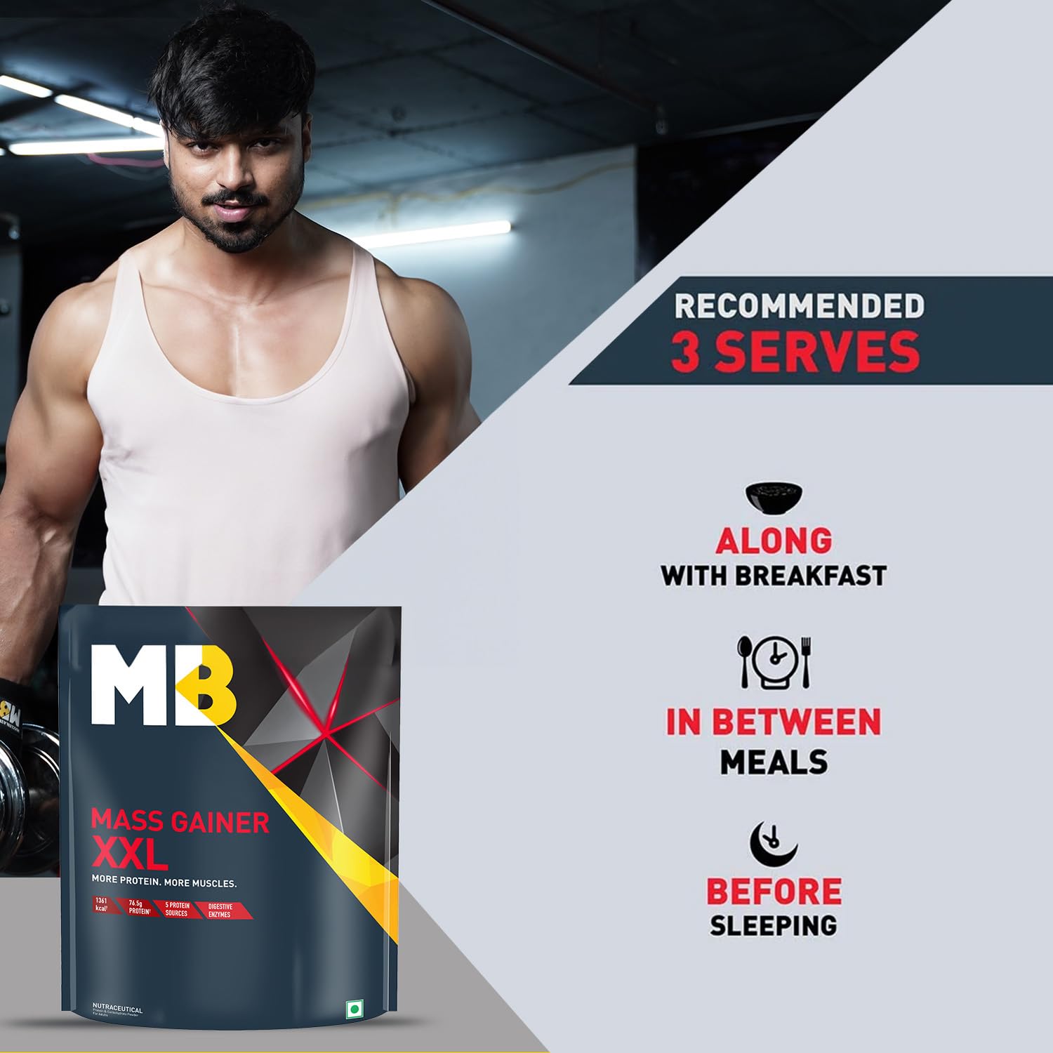 MuscleBlaze Mass Gainer XXL (Chocolate, 1kg / 2.2lbs, 10 Servings) | Wi- image 4