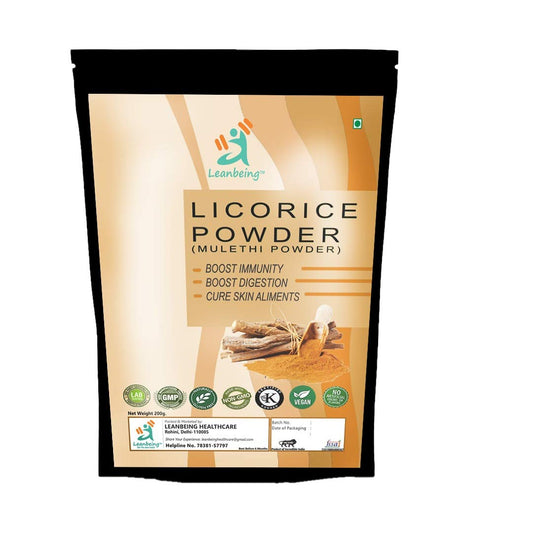 Leanbeing - Mulethi powder | Licorice Root Powder| Yashtimadhu 200gm - USDA Organic - Glycyrrhiza glabra - Ayurvedic Herb for Lungs, Skin, Stomach
