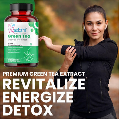 Raskam Green Tea 500 mg Leaf Extract 60 Veg Capsules, Boosts Metabolism, Helps in Fat Loss