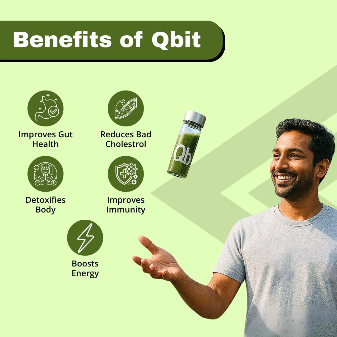 Qbit Probiotics Supplement for Men & Woman | 5 Servings | With Prebiotics, 60+ Multivitamins | Plant Based Nutrition Health Drink and Superfoods | Supports Gut Health, Energy, Immunity | Zero Sugar