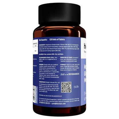 HK Vitals Magnesium Glycinate Men, 120 Tablet | For Better Sleep Quality & Muscle Recovery