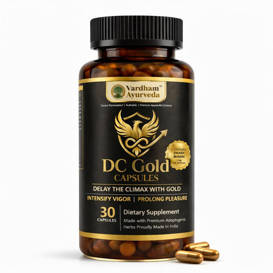 Vardham Ayurveda DC Gold Capsules | Ayurvedic Male Vitality & Fertility Support | Swarn Bhasma, Shilajit, Safed Musli & Kaunch Beej | Stamina, Strength & Sperm Health Support | 30 Capsules