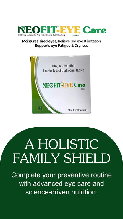 NEOFIT Eye Care Tablets with DHA, Astaxanthin, Lutein & L-Glutathione | Nutritional Supplement Tablets | Strip of 10 Tablets