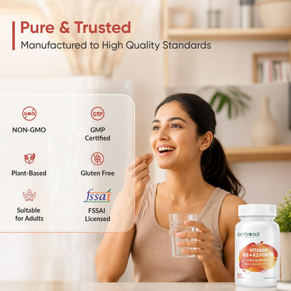 Ambrosial Vitamin D3 K2 Forte 120 Tablets | Vitamin D 3 k 2 Supplement for Bone, Heart & Immune Health Vitamin D3 (600 IU) with MK-7 Vitamin K2 | Plant-Based High Absorption Daily supplements