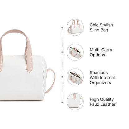 Fastrack Spacious Sling Bag for Girls | Stylish Crossbody Bag for Girls, Ladies, Women | Minimalistic Bag Made of Faux Leather (Powder Pink)