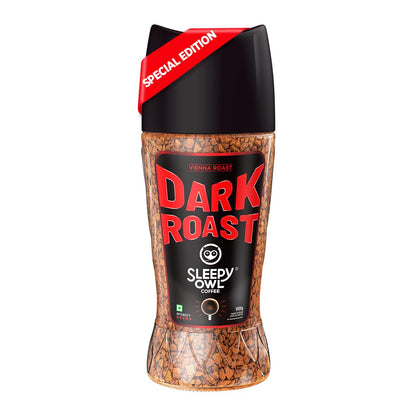 Sleepy Owl Dark Roast Coffee, 100% Pure Instant Coffee Powder 100g, Makes 50 Cups, Freeze-Dried for Freshness, Strong & Intense Coffee, Rich Café Taste, Have It Hot or Cold, Ready in Seconds