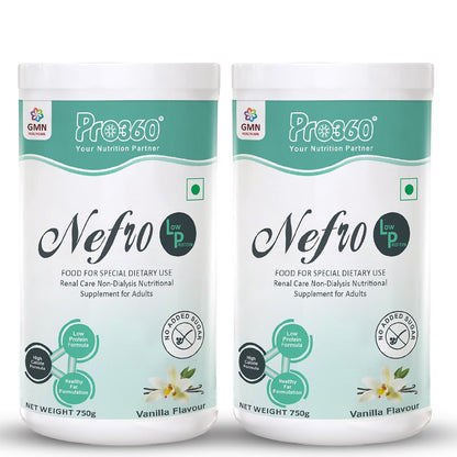 Pro360 Nefro LP Powder Vanilla Flavour 750g (Pack of 2) Low Protein Supplement for Kidney Health (Non-Dialysis) – Vanilla Protein Powder Enriched with L-Taurine, L-Carnitine & Essential Nutrients