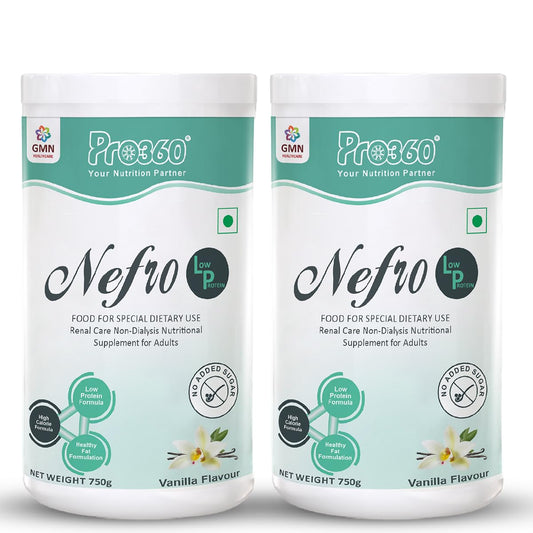 Pro360 Nefro LP Powder Vanilla Flavour 750g (Pack of 2) Low Protein Supplement for Kidney Health (Non-Dialysis) – Vanilla Protein Powder Enriched with L-Taurine, L-Carnitine & Essential Nutrients