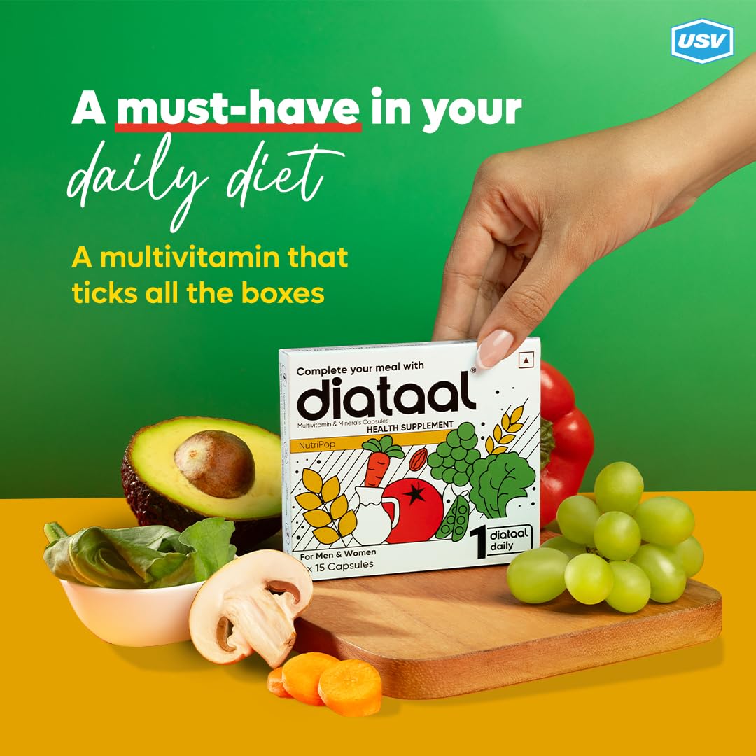 Diataal 15s X 12 Multivitamins with Biotin | 1 month Anti Hair fall pack for Women | 9 Vitamins & 11 Minerals Daily Nutrition Supplement | Vitamin A, B, C, E, Zinc | | 180 Nutripop capsules