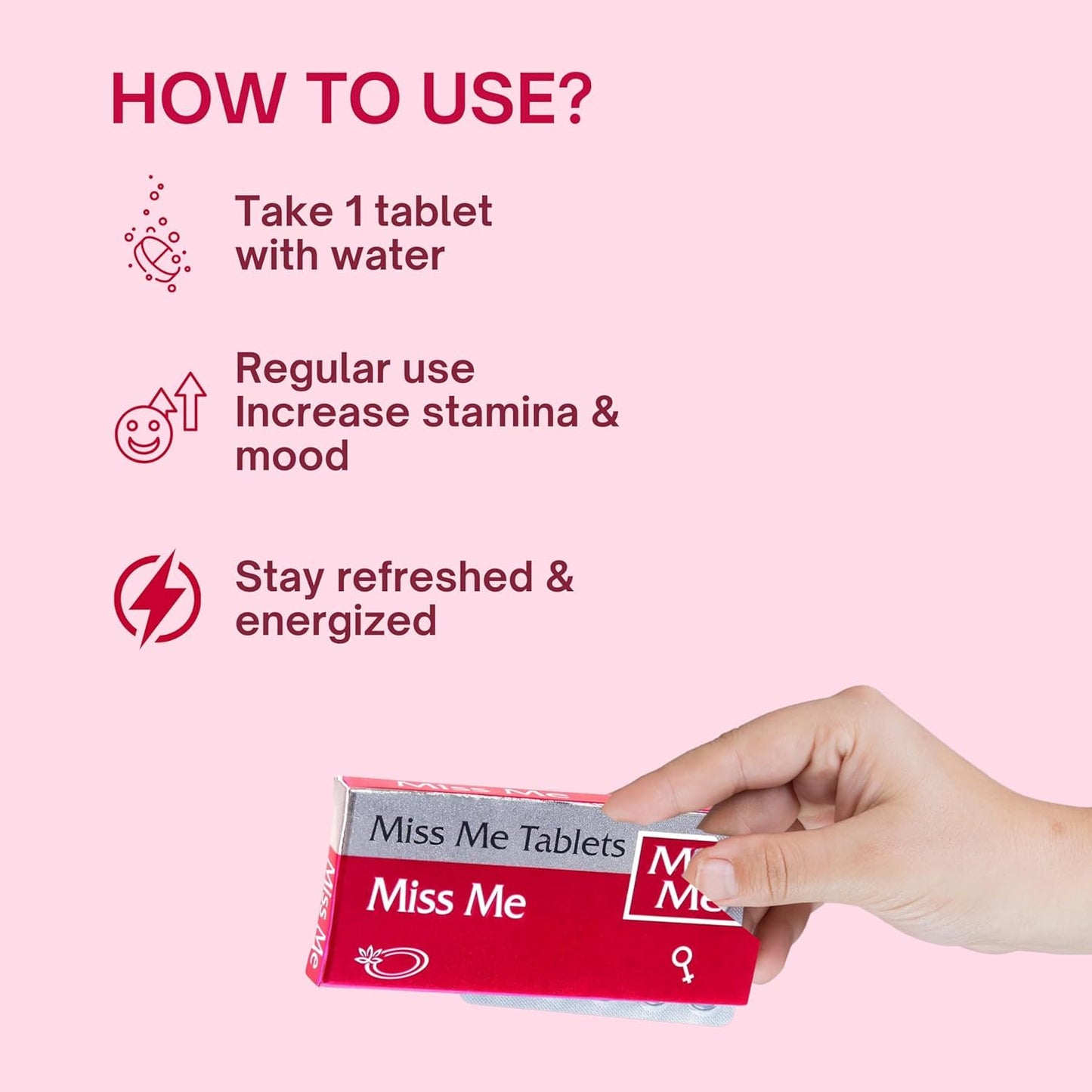 Miss Me Ayurvedic Tablets for Female Wellness | Hormonal Balance, Vitality & Intimate Health | 6 Tablets per Strip | Lab Tested, Chemical-Free, Natural Support for Women’s Health