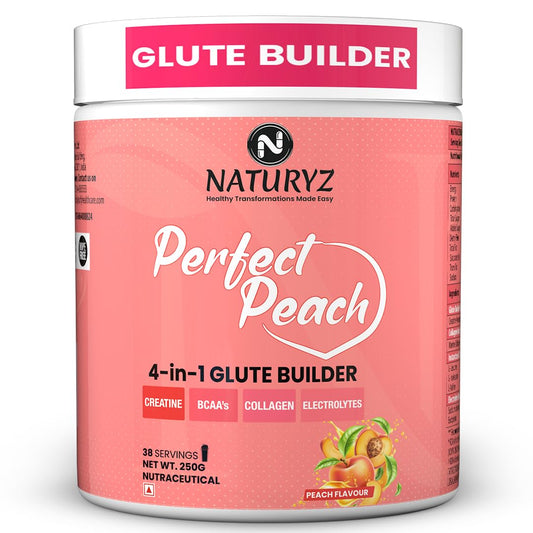NATURYZ Perfect Peach 4-in-1 GLUTE BUILDER | Micronized Creatine Monohydrate for Women | Booty Gain Collagen | Vegan BCAA 2:1:1 | Electrolytes | Increase Lean Muscle Mass Gain – 250g (Peach Flavour)
