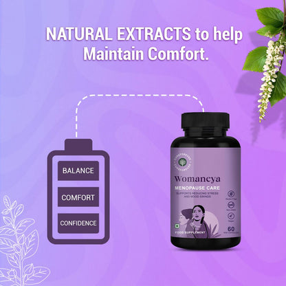 CUREFOREVER Womaneya Menopause Supplements for Women | Hormonal Balance, Hot Flashes & Mood Support | With Ashwagandha, Myo-Inositol, Black Cohosh & Isoflavones | 60 Veg Capsules