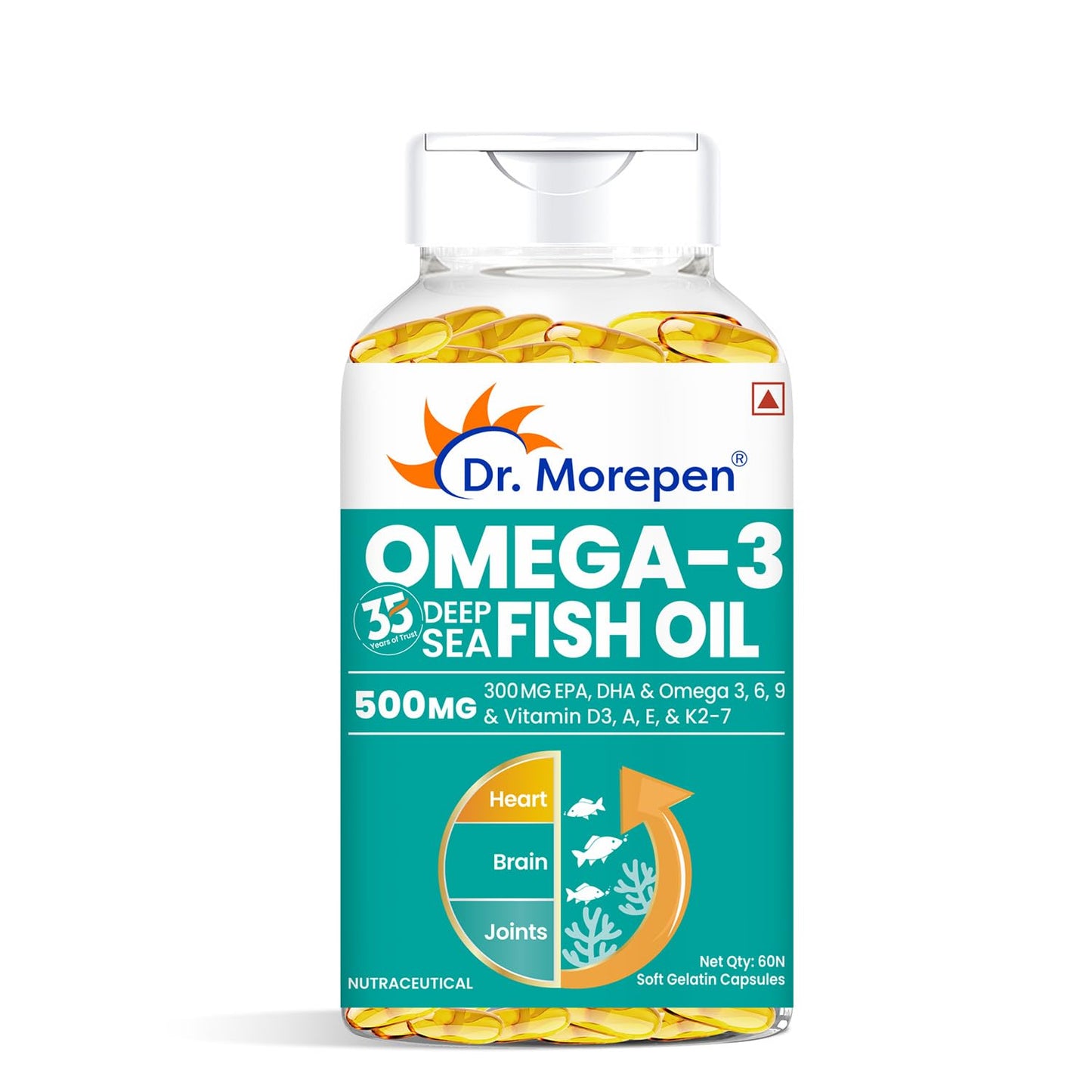 DR. MOREPEN Omega 3 Fish Oil with 300mg EPA & DHA | 500mg | High Potency Fish Oil 60 Softgels (Pack of 1)