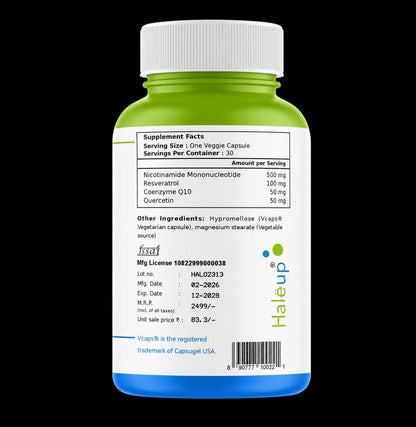 Haleup Usa Nmn 500mg 3-In-1 Formula, Enriched With Resveratrol, Quercetin And Coq10 – 30 Capsules