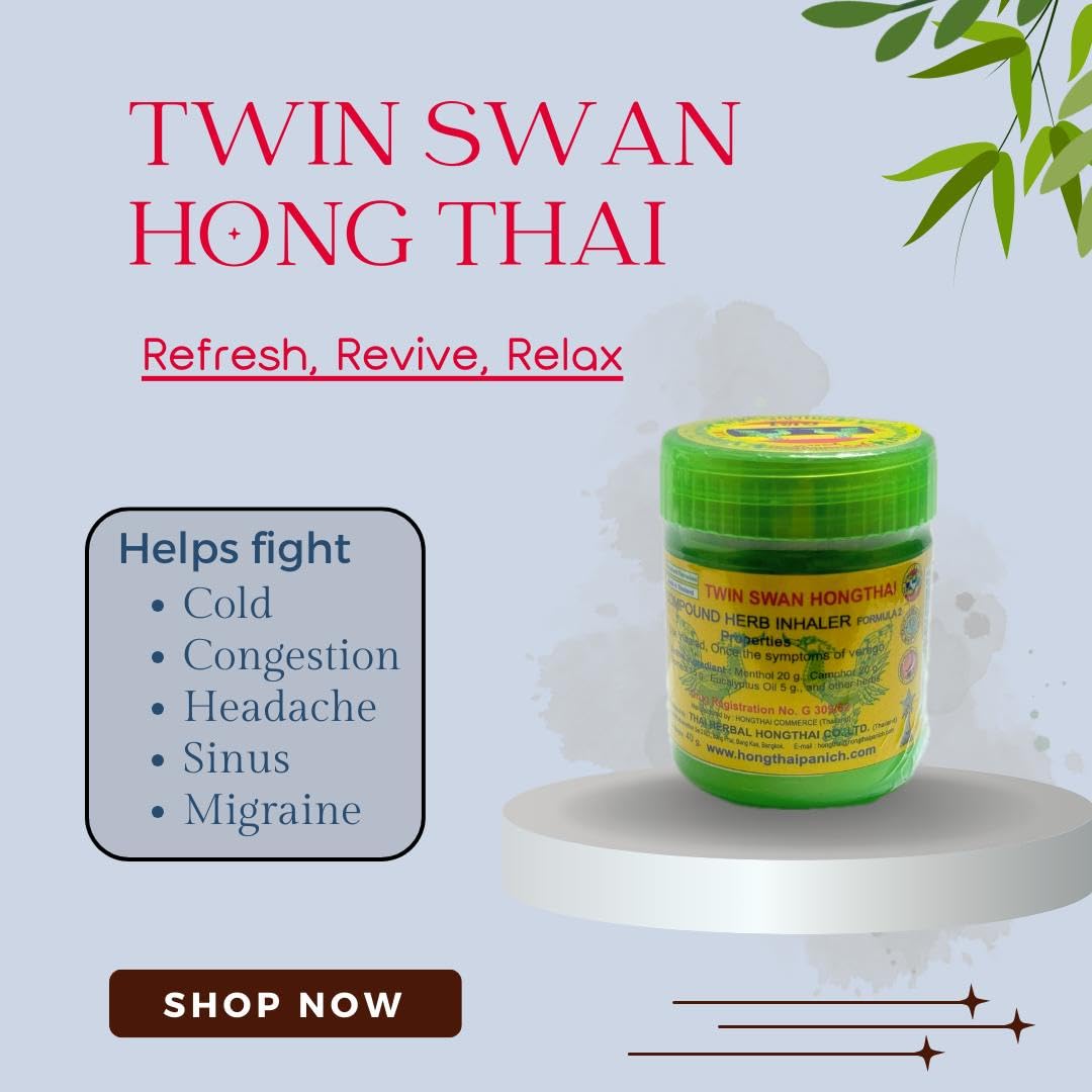 TWIN SWAN HONGTHAI™ Herb Inhaler Traditional Thai Herbal Inhalant (Pack of 2)